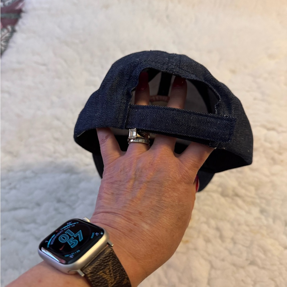 Embroidered Denim Cap With Eagle Patch - image 4